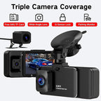 3 Channel Dash Cam Front and Rear Inside, 2.5K Dash Cam, APP Control, Night Vision, 3" IPS Screen, Built-in Wi-Fi, G-Sensor, 