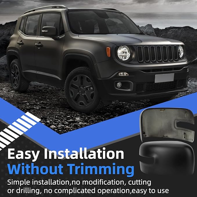 Passenger Side Mirror Cover Replacement for Jeep Renegade 2015 2016 2017 2018 2019 - Right Side Mirror Covers, Rear View Mirrors Cap Accessories With Lamp, Textured