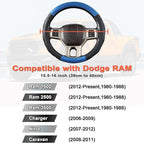 West Llama Customized Auto Car Steering Wheel Cover with 3D Texture for Dodge RAM 1500 2500 3500, 15.5-16 inch (Black+Blue-La