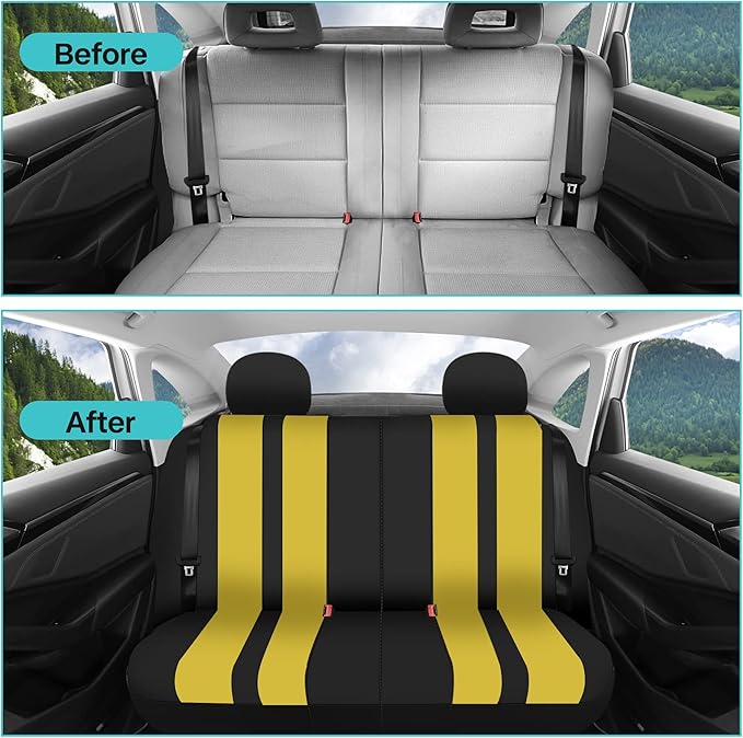 FH Group Car Seat Cover Rear Set Striking Striped Car Seat Covers with Rear Split Bench, Universal Fit Interior Accessories f