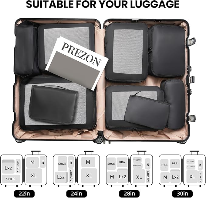 Mesh Packing Cubes for Travel, Durable Luggage Organizer with Sturdy Material and Double Zippers, Comprehensive Set for Trave