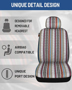 Baja Saddle Blanket Car Seat Covers Front Set with Seat Belt Pads, Washable Breathable Striped Woven Cloth Seat Covers for Ca