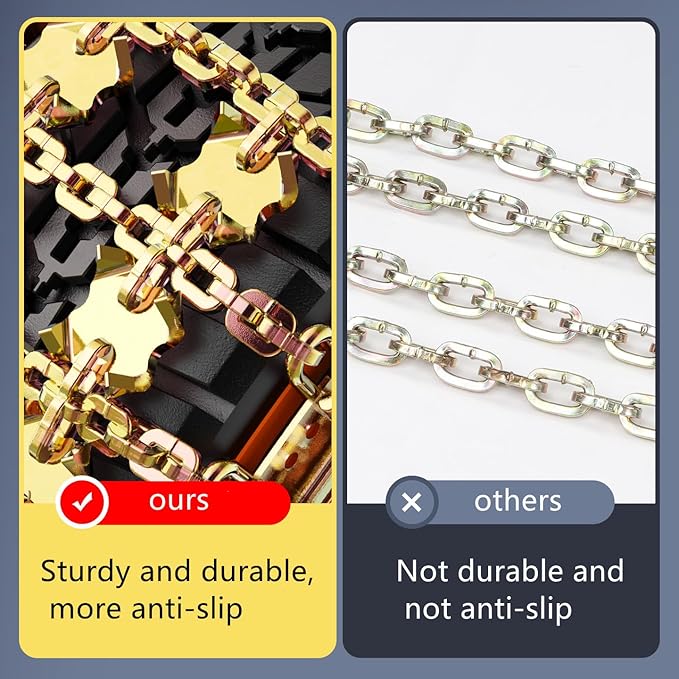 Snow Tire Chains for Cars/SUV/Pickup, Reusable Universal Tire Chains for Ice and Snow, Fit Tire Width 185-265mm, 6PCS