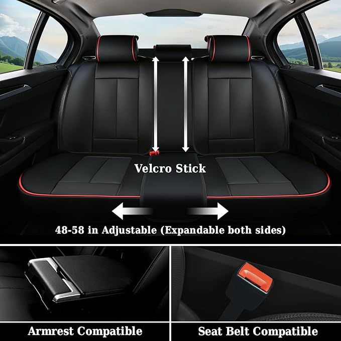 Coverado Universal Seat Covers Full Set, Universal Seat Covers for Cars, Waterproof Nappa Leather Car Seat Covers with Head P