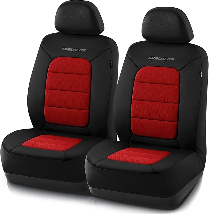 Skechers Memory Foam Seat Covers,Thick Cool Touch Fabric Seat Covers,Front Seat Covers Airbag Compatible,Automotive Comfort P