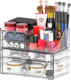SUOXING Clear Acrylic Makeup Organizer for Vanity,Bathroom,Dresser,4 Drawer Make up Organizers for Counter,Plastic Countertop
