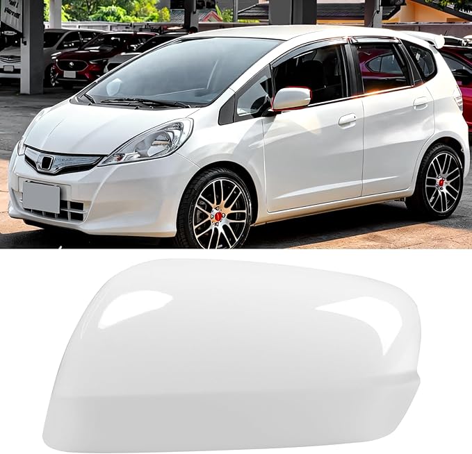 OWITAI Compatible with Honda Fit/Jazz Left Driver Side Mirror Cap Cover 2009 2010 2011 2012 2013, White Door Rearview Mirror Cover Replacement Without Turn Signal Light for Fit/Jazz