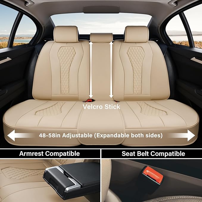 Coverado Automotive Seat Covers, Back Car Seat Cover, Rear Seat Cover, 3-Pieces Luxury Car Seat Cushion, Beige Seat Cover Sea