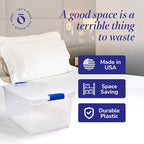 HOMZ 2-Pack Latching Lid, Large Clear Plastic Storage Bins with Lids, 66 Quart, Blue Latch - Stackable Container Boxes for Ho