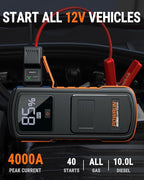 Powrun P-ONE MAX Jump Starter, 4000A Portable Jump Box, Car Jump Starter Battery Pack for All Gas or Diesel Engines up to