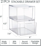 STORi Audrey Stackable Clear Bin Plastic Organizer Drawers | 2 Piece Set | Organize Cosmetics and Beauty Supplies on a Vanity
