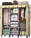 Portable Wardrobe with 10 Storage Racks and 2 Hanging Poles 6 Side Pockets Fleece Cover, Size 130 x 45 x 172 cm, Bedroom Clos