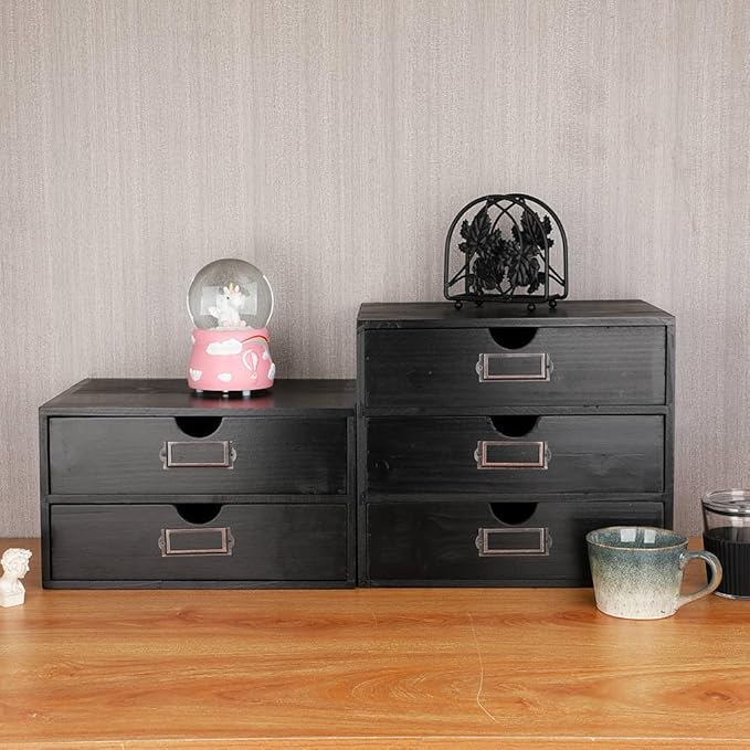 Wooden Storage Box Rustic Desktop Organizer with 3 Drawers Office Desk Accessories Shelf Large Craft Storage Containers Apoth