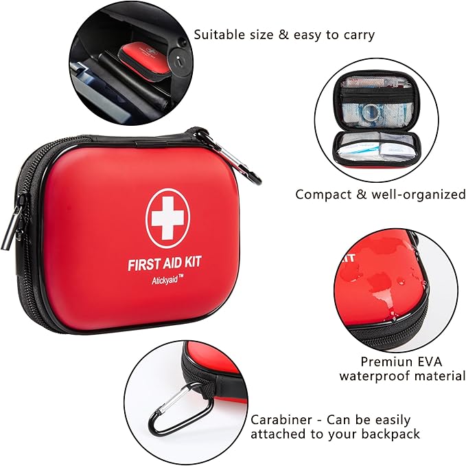 Mini First Aid Kit - 120 Piece Small Waterproof Hard Shell Medical Kit for Car, Home, Office, Travel, Camping, Sports, Outdoo
