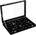 Frebeauty Velvet Jewelry Tray,35 Grid Jewelry Organizer with Clear Lid,Earring Holder Organizer Case with Clasp,Drawer Insert