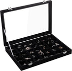 Frebeauty Velvet Jewelry Tray,35 Grid Jewelry Organizer with Clear Lid,Earring Holder Organizer Case with Clasp,Drawer Insert