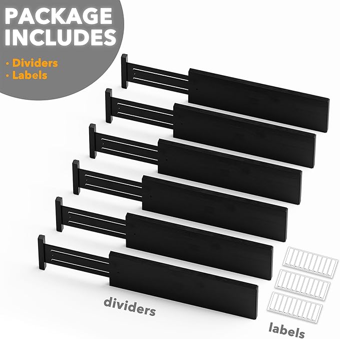 SpaceAid Bamboo Dresser Drawer Dividers 6 Pack, 4.65“ High Adjustable 17“-22” Drawer Organizers, Expandable Organization for 