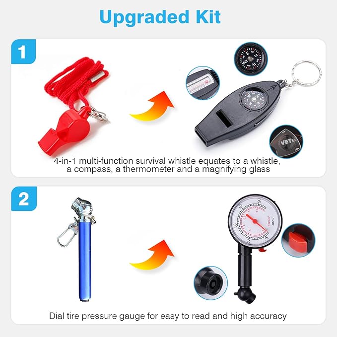 Vetoos Roadside Emergency Car Kit with Jumper Cables, Auto Vehicle Safety Road Side Assistance Kit Essentials, Winter Car Kit