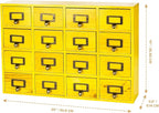 Yellow 16-Slot Wooden Drawer Unit - Country Style Desk Organizer - 20"x3.6”x14” Wooden Storage Box w/ 16 Drawers - Countertop