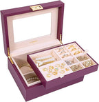 LANDICI Jewelry Organizer Box for Women Teen Girls,Large Jewelry Storage Case with Mirror,2 Layer Removable Stackable Tray,Le