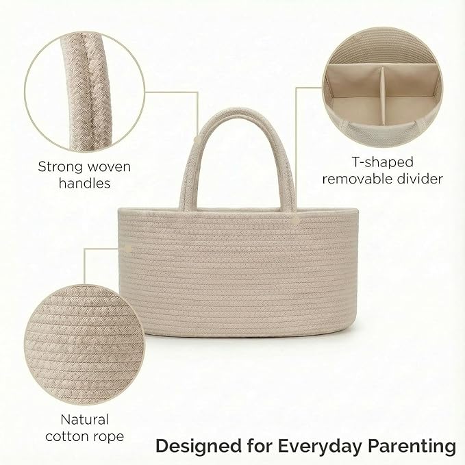 luxury little Diaper Caddy Organizer, Large Cotton Rope Nursery Baby Basket, Changing Table Organizer for Baby Diaper Storage