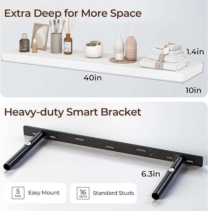 Fun Memories Floating Shelves for Wall 40 Inch Set of 3, Farmhouse Floating Shelves with Invisible Heavy Duty Bracket, 10 Inc