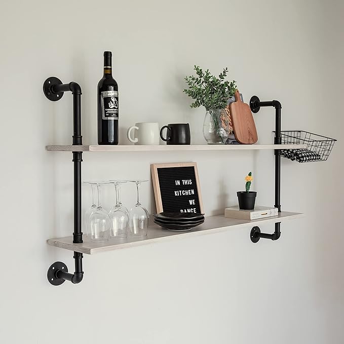 Floating Shelves for Wall Bookshelf Industrial Pipe Shelving Shelves Natural Wood Planks 48 inch Rustic Wall Shelves Hanging 