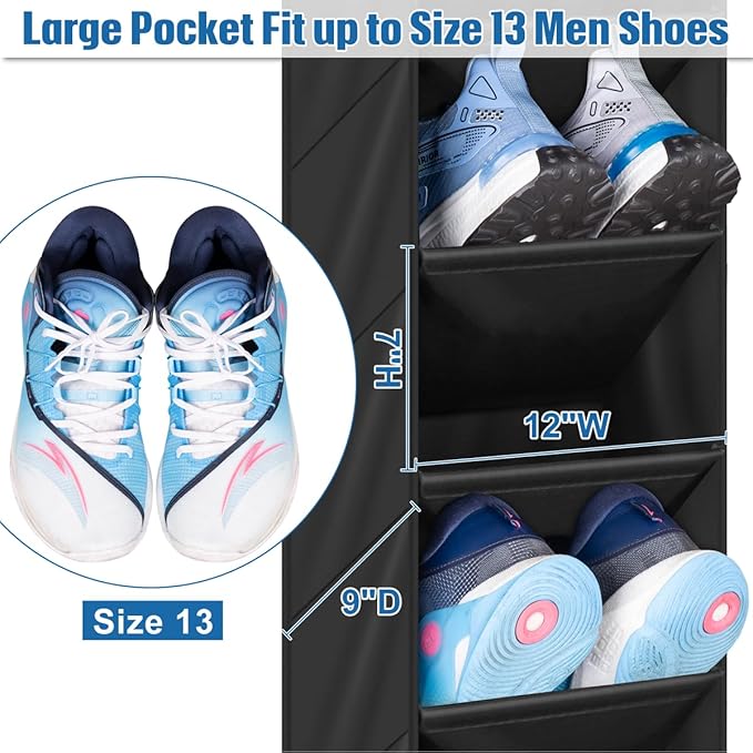 SLEEPING LAMB 2 Pack Narrow Over The Door Shoe Organizer with 8 Large Deep Pockets, Hanging Shoe Rack for Closet Door Storage