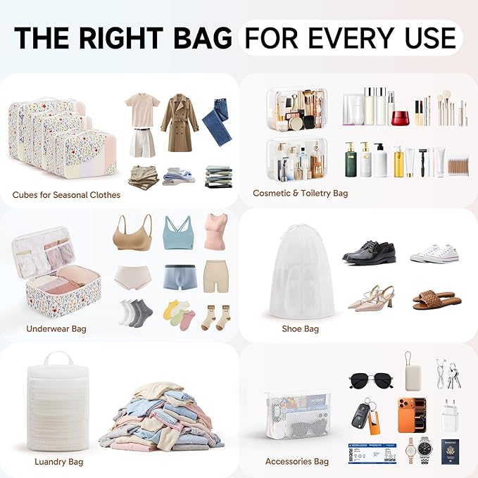 11 Set Packing Cubes for Travel, Gifts for Women Mom Kids, TSA Approved Bags for Makeup, Cosmetic, Toiletry, Suitcase Organiz