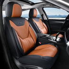 Coverado Car Seat Covers Full Set, Front Seat Covers with Lumbar Support and Back Seat Cover Waterproof Leather Automotive Se
