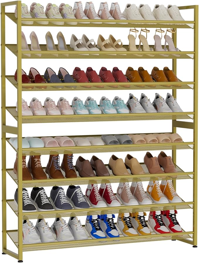 Large Shoe Rack 8 Tier Shoe Organizer, Heavy Duty Metal 4-Tier Stackable Shoe Storage Vertical Shoe Rack for Closet Front Doo