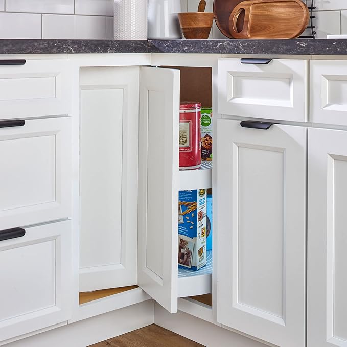 Rev-A-Shelf 28" Pie-Cut Dual Tier Lazy Susan Organizer for Corner Wall Kitchen Cabinets, Plastic Home Rotating Storage Shelve