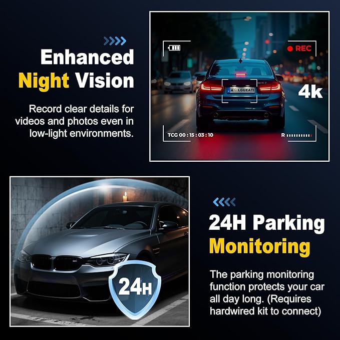 4K+2K Dash Cam Front and Rear, Free 64GB Card Included, 5.8GHz WiFi Dash Camera for Cars, Built-in G-Sensor, 3.2” IPS Screen,