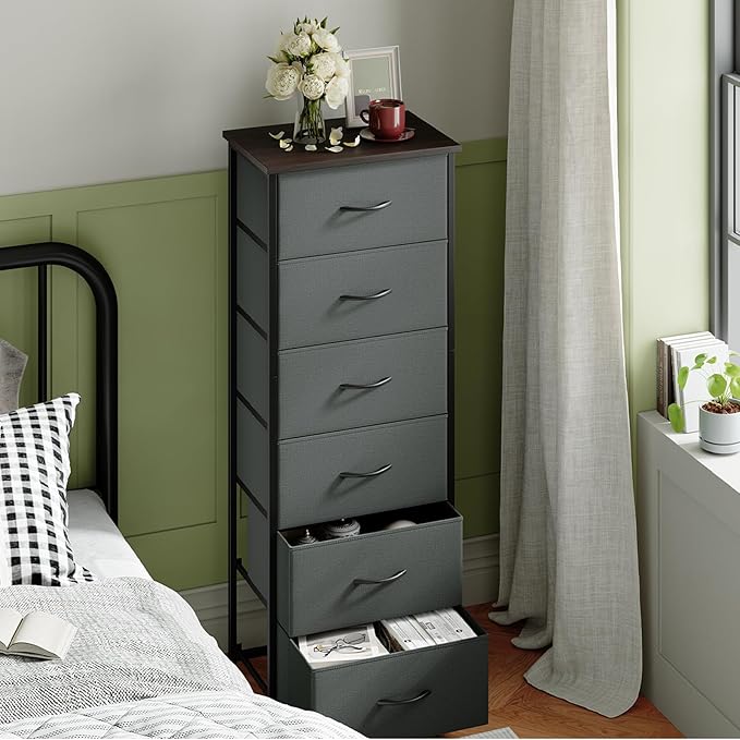 Somdot Tall Dresser for Bedroom with 6 Drawers, Storage Organizer Chest of Drawers with Removable Fabric Bins for Closet Beds