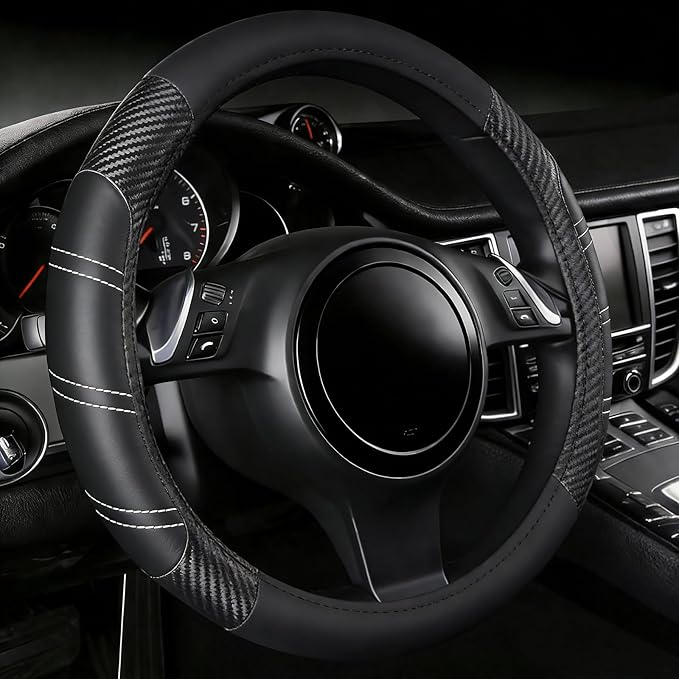 NBTEPEM Customized Auto Car Steering Wheel Cover for Honda Accord, Civic, CR-V, HR-V, Pilot, Microfiber Leather Sport Steerin