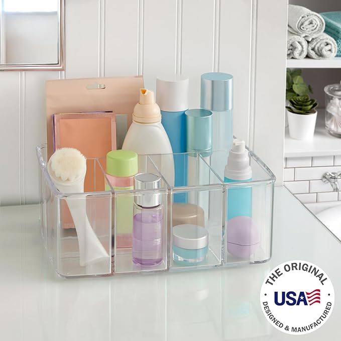 STORi 5-Compartment Clear Plastic Organizer | Rectangular Divided Makeup and Vanity Storage Bin and Office Desk Caddy | Scall