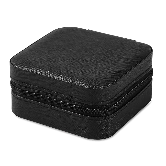 Neveika 2pcs Portable Travel Mini Jewelry Box Leather Jewellery Ring Organizer Case Storage Gift Box Girls Women (black).
