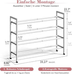 Bumusty 4-Tier Expandable Shoe Rack for Closet, 18“-33” Adjustable Shoe Rack for Small Space, Small Shoe Organizer for Front 