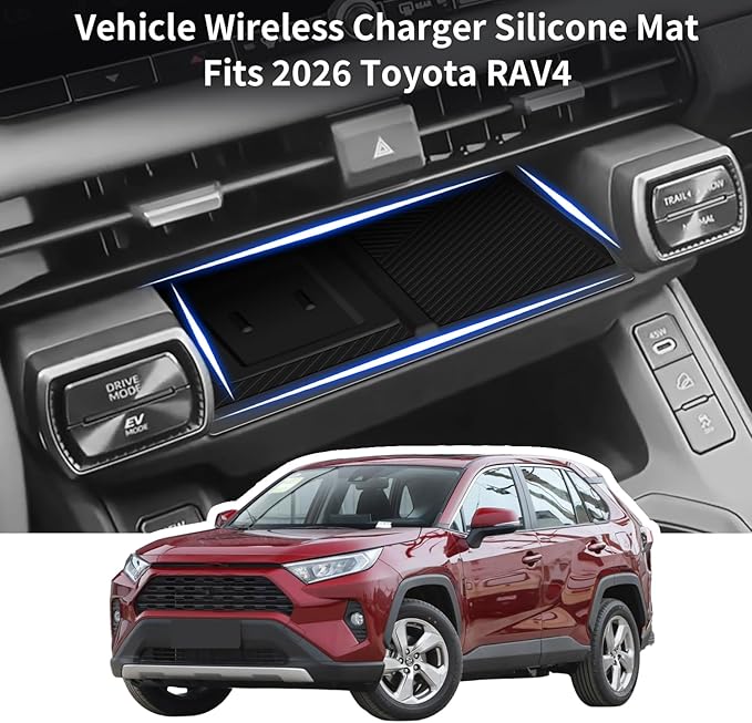 Wireless Charging Protective Mat for Toyota RAV4 2026, Silicone Anti-Slip Center Console Wireless Charger Cover Pad, Interior