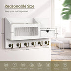 FifthQuarter Key and Mail Holder for Wall, Mail Organizer Wall Mount with 6 Hooks and Storage Drawer, Easy Installation Key R