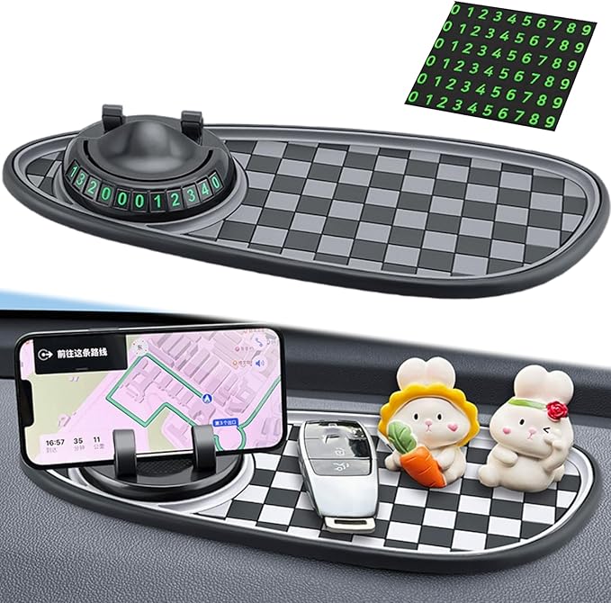 Multifunction Car Anti-Slip Mat, Car Anti Slip Mat Phone Holder, 3-in-1 Rotating Dashboard Mat: Phone Holder + Temporary Park