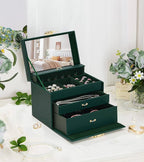 Enthralite Jewelry Box with Lock for Girls: Jewelry Organizer for Dresser - 3-Drawer Earrings Storage Girls Women Gift (Dark 