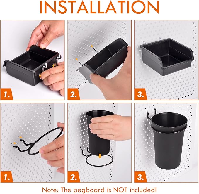 G.CORE 12 Pack Pegboard Bins PegBoard Cups with Hooks & Loops, Peg Board Hooks Assortment Organizer Accessory, Various Tools 
