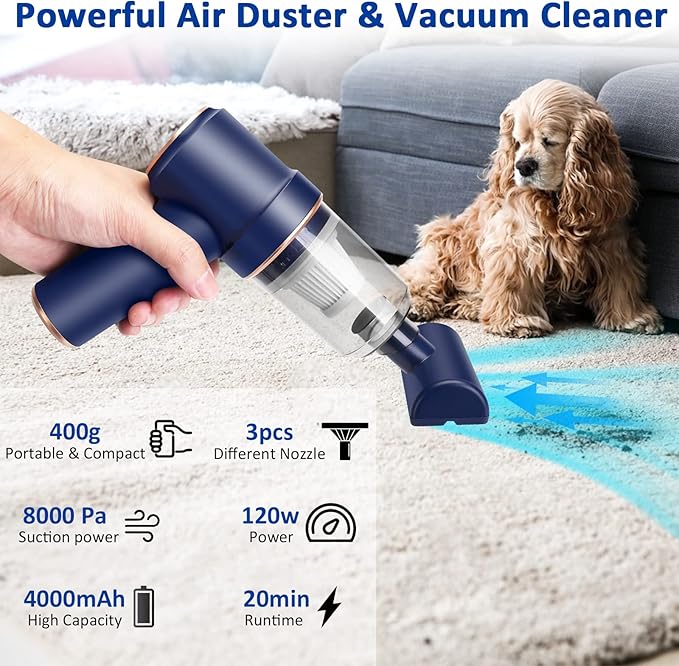 8Kpa Mini Handheld Vacuum Cleaner, 120W High Power Cordless Keyboard Vacuum, 2-in-1 Desk Vacuum & Air Duster with LED Light &