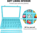 Vicoter Velvet Jewelry Tray 48 Compartments Jewelry Display Organizer with Transparent Cover Rings, Earrings, Necklaces, Pend