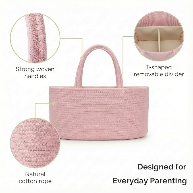 luxury little Diaper Caddy Organizer, Large Cotton Rope Nursery Baby Basket, Changing Table Organizer for Baby Diaper Storage