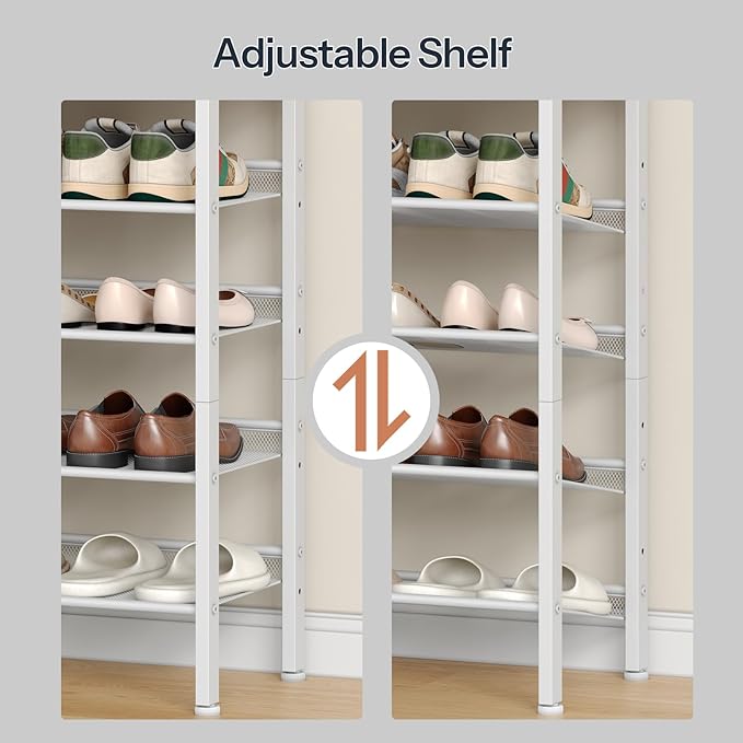 HOOBRO Shoe Rack for Entryway, 5-Tier Shoe Organizer with Adjustable Mesh Shelves, 12-16 Pairs of Shoes, Spacious Floor Mount