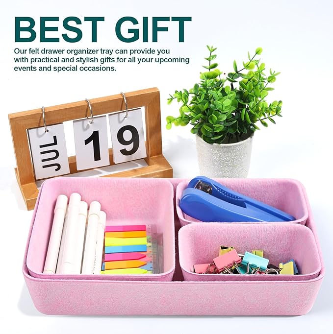 HNYYZL Desk Drawer Organizer,7 Pack Felt Drawer Organizer Shallow Drawer Organizers Felt Storage Bins,Desk organizer trays (P