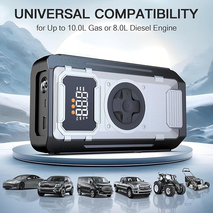 5000A Portable Car Jump Starter with Air Compressor, 150PSI Car Battery Jump Starter (10.0L Gas/8.0L Diesel Engines),12V