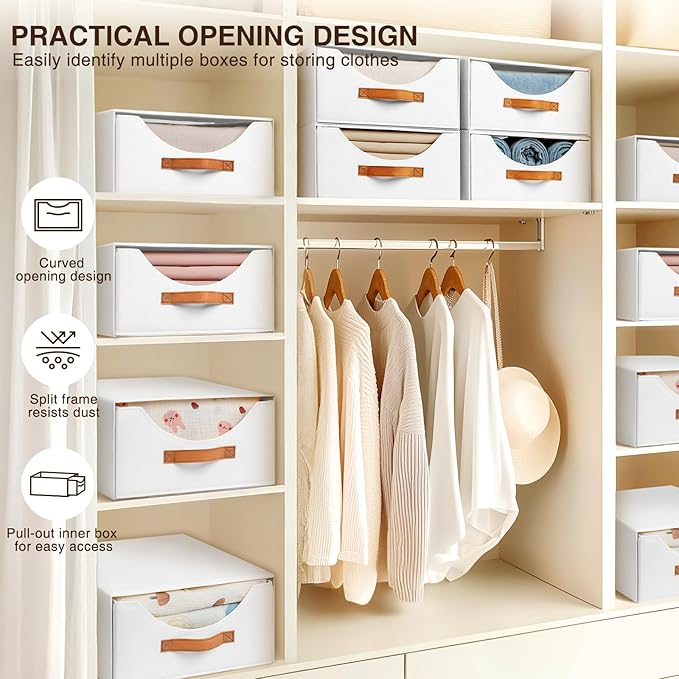 Homsorout Closet Organizers and Storage - Large Stackable Storage Bins with Drawer, Fabric Bins for Organization, Collapsible
